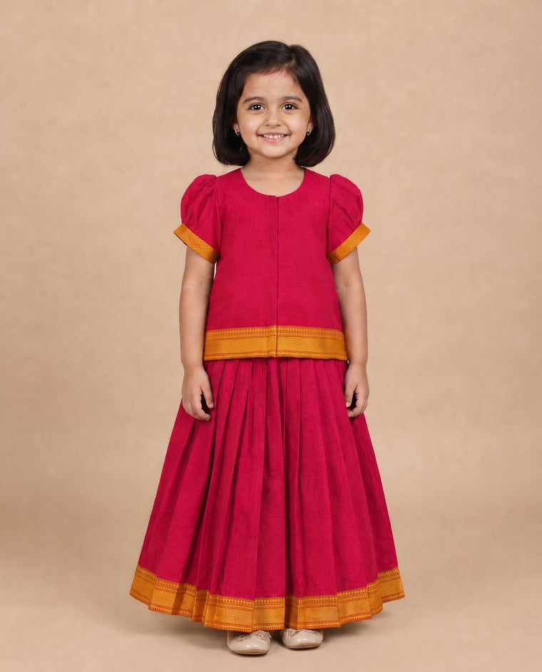 Kani x Tyohaar | Red Mangalgiri Cotton Pattu Pavadai