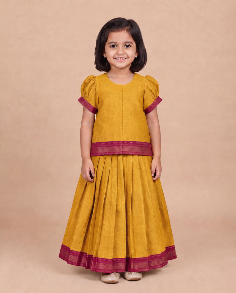Kani x Tyohaar | Yellow Mangalgiri Cotton Pattu Pavadai