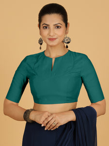 Karishma x Rozaana | Elbow Sleeves Saree Blouse in Peacock Green