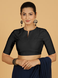 Karishma x Rozaana | Elbow Sleeves Saree Blouse in Raven Black