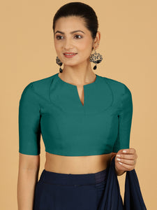 Karishma x Rozaana | Elbow Sleeves Saree Blouse in Peacock Green