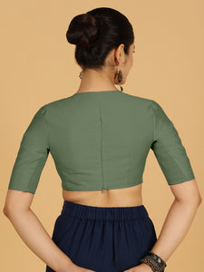 Karishma x Rozaana | Elbow Sleeves Saree Blouse in Hunter Green