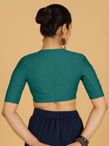 Karishma x Rozaana | Elbow Sleeves Saree Blouse in Peacock Green