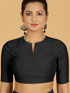 Karishma x Rozaana | Elbow Sleeves Saree Blouse in Raven Black