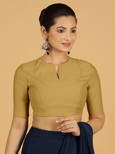 Karishma x Rozaana | Elbow Sleeves Saree Blouse in Dijon Mustard