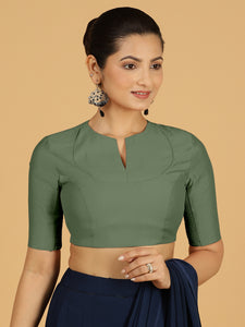 Karishma x Rozaana | Elbow Sleeves Saree Blouse in Hunter Green