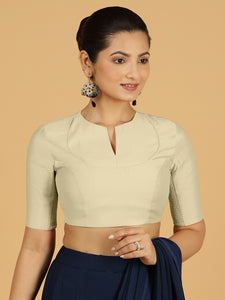 Karishma x Rozaana | Elbow Sleeves Saree Blouse in Ivory