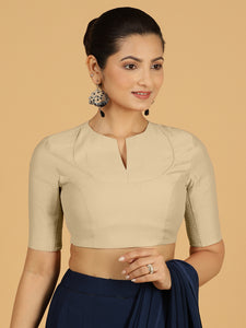 Karishma x Rozaana | Elbow Sleeves Saree Blouse in Oyster Grey