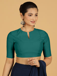 Karishma x Rozaana | Elbow Sleeves Saree Blouse in Peacock Green