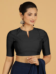 Karishma x Rozaana | Elbow Sleeves Saree Blouse in Raven Black