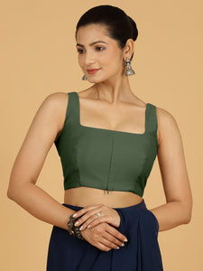 Kasturi x Rozaana | Sleeveless Saree Blouse in Pine Green