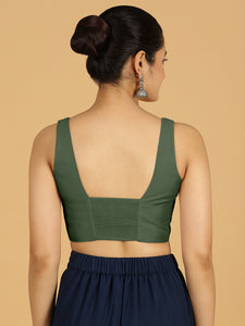 Kasturi x Rozaana | Sleeveless Saree Blouse in Pine Green