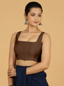 Kasturi x Rozaana | Sleeveless Saree Blouse in Walnut Brown