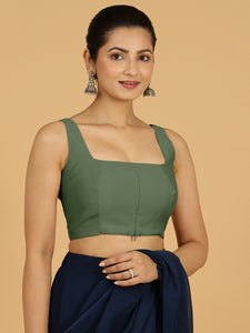 Kasturi x Rozaana | Sleeveless Saree Blouse in Hunter Green