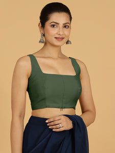 Kasturi x Rozaana | Sleeveless Saree Blouse in Pine Green