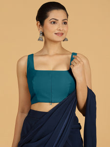 Kasturi x Rozaana | Sleeveless Saree Blouse in Crystal Teal