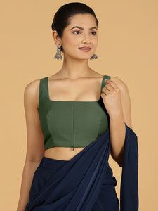 Kasturi x Rozaana | Sleeveless Saree Blouse in Pine Green