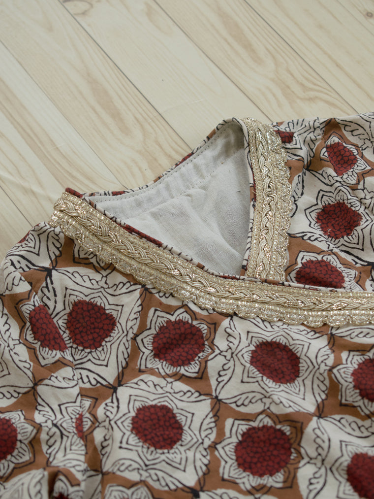 Kimi x Tyohaar | Angrakha-Sharara Set in Red Dahlia Block Print Cotton