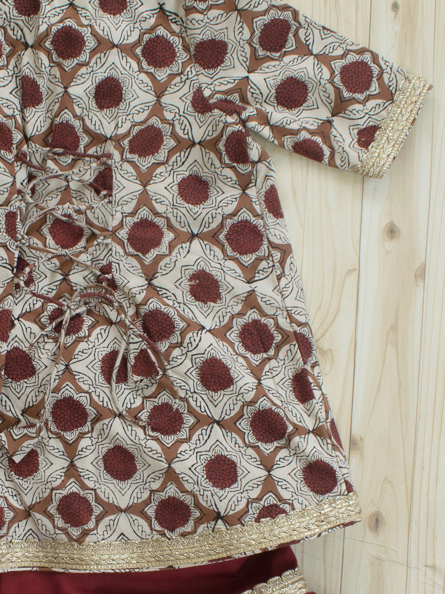 Kimi x Tyohaar | Angrakha-Sharara Set in Red Dahlia Block Print Cotton