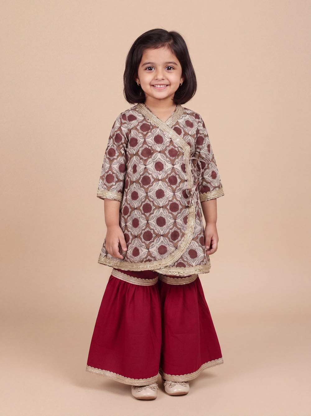 Kimi x Tyohaar | Angrakha-Sharara Set in Red Dahlia Block Print Cotton