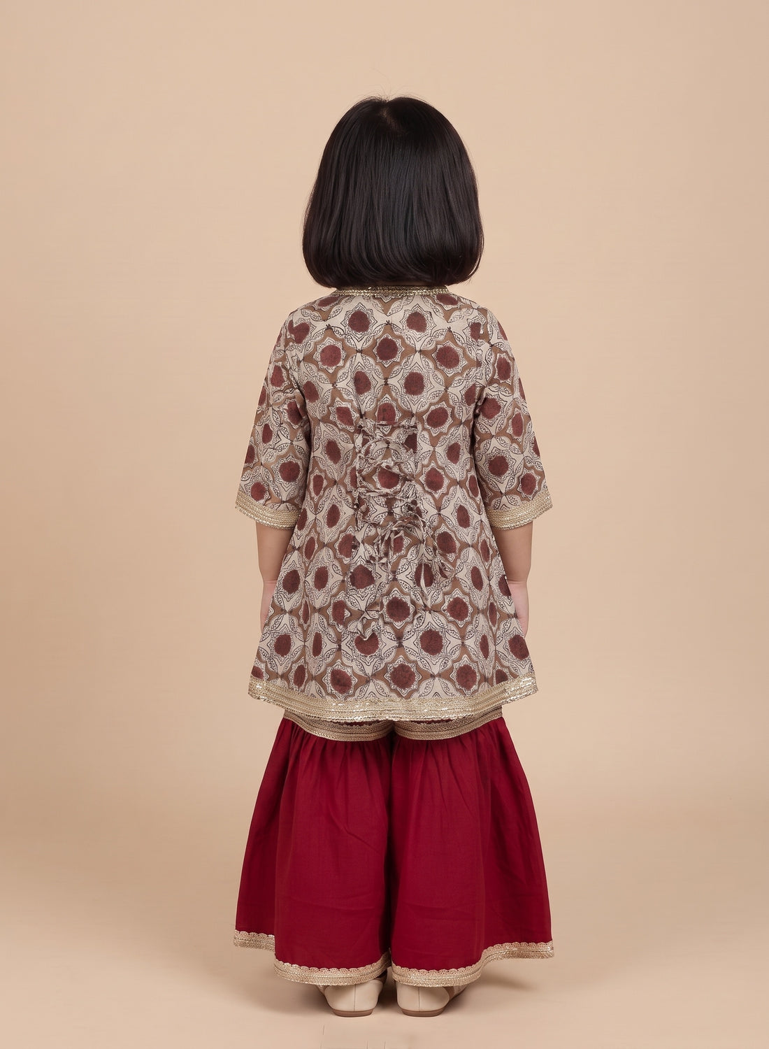 Kimi x Tyohaar | Angrakha-Sharara Set in Red Dahlia Block Print Cotton