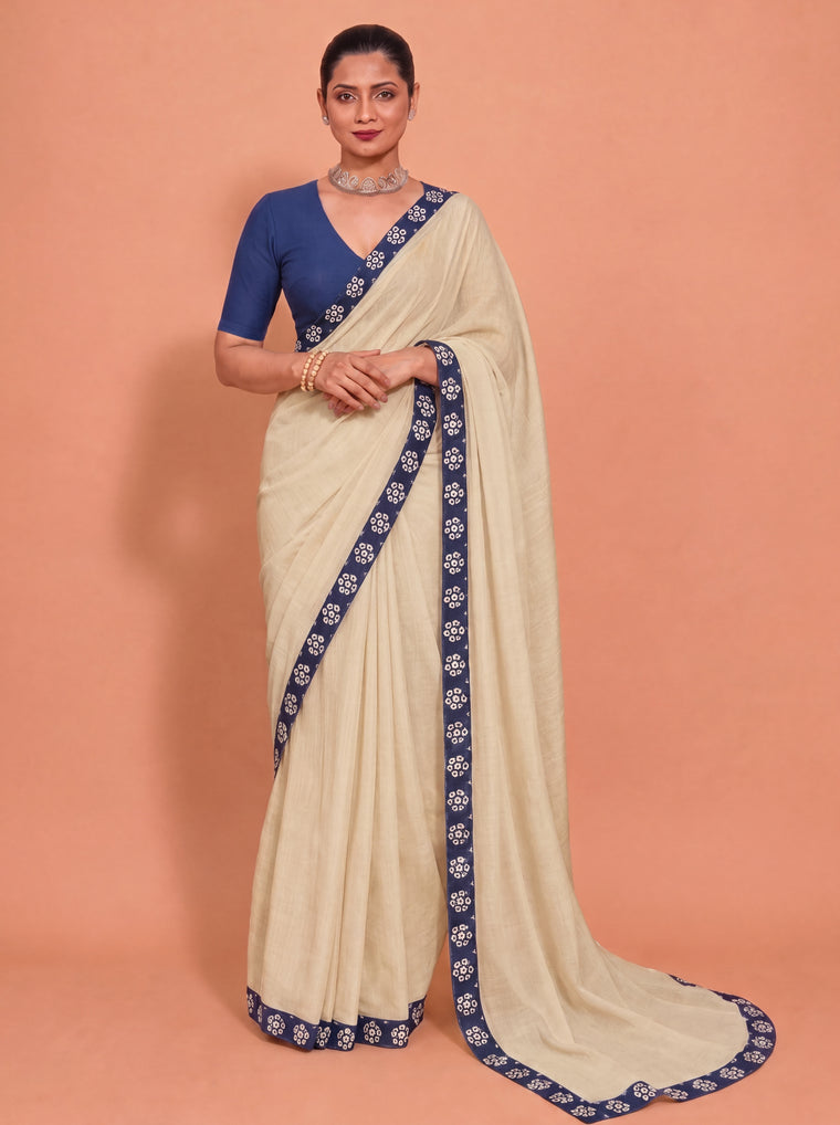 Kiran | Pastel Yellow Mul Cotton DrapeFit™ Saree