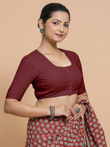 Koel x Rozaana | Round Neck Royal Maroon Plain Cotton Saree Blouse