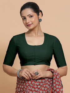 Koel x Rozaana | Round Neck Moss Green Plain Cotton Saree Blouse