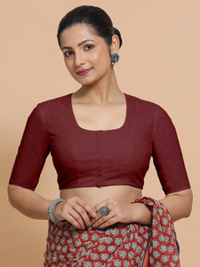 Koel x Rozaana | Round Neck Royal Maroon Plain Cotton Saree Blouse