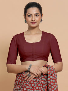 Koel x Rozaana | Round Neck Royal Maroon Plain Cotton Saree Blouse