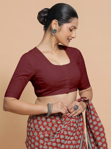 Koel x Rozaana | Round Neck Royal Maroon Plain Cotton Saree Blouse