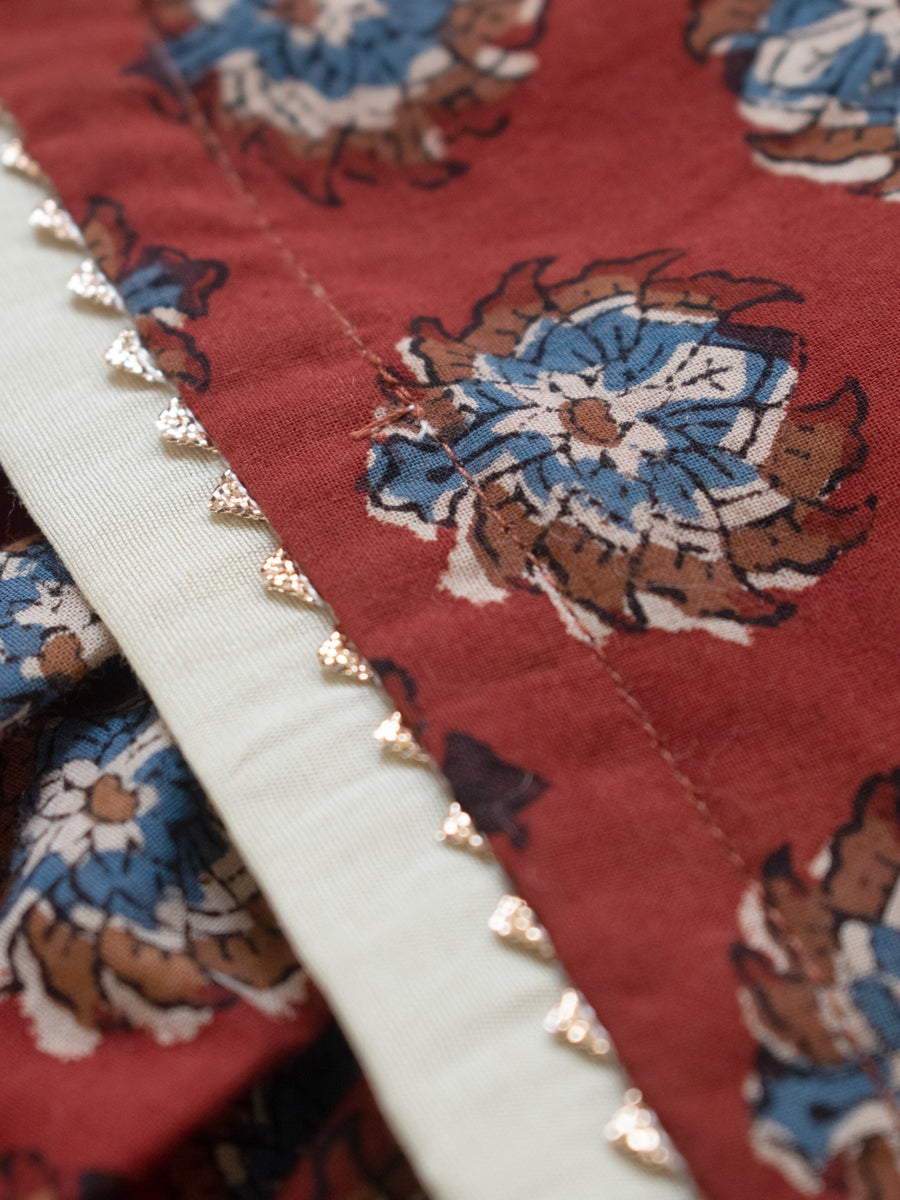 Kuhu x Tyohaar | Tiered Lehenga Set in Crimson Field Block Print Cotton
