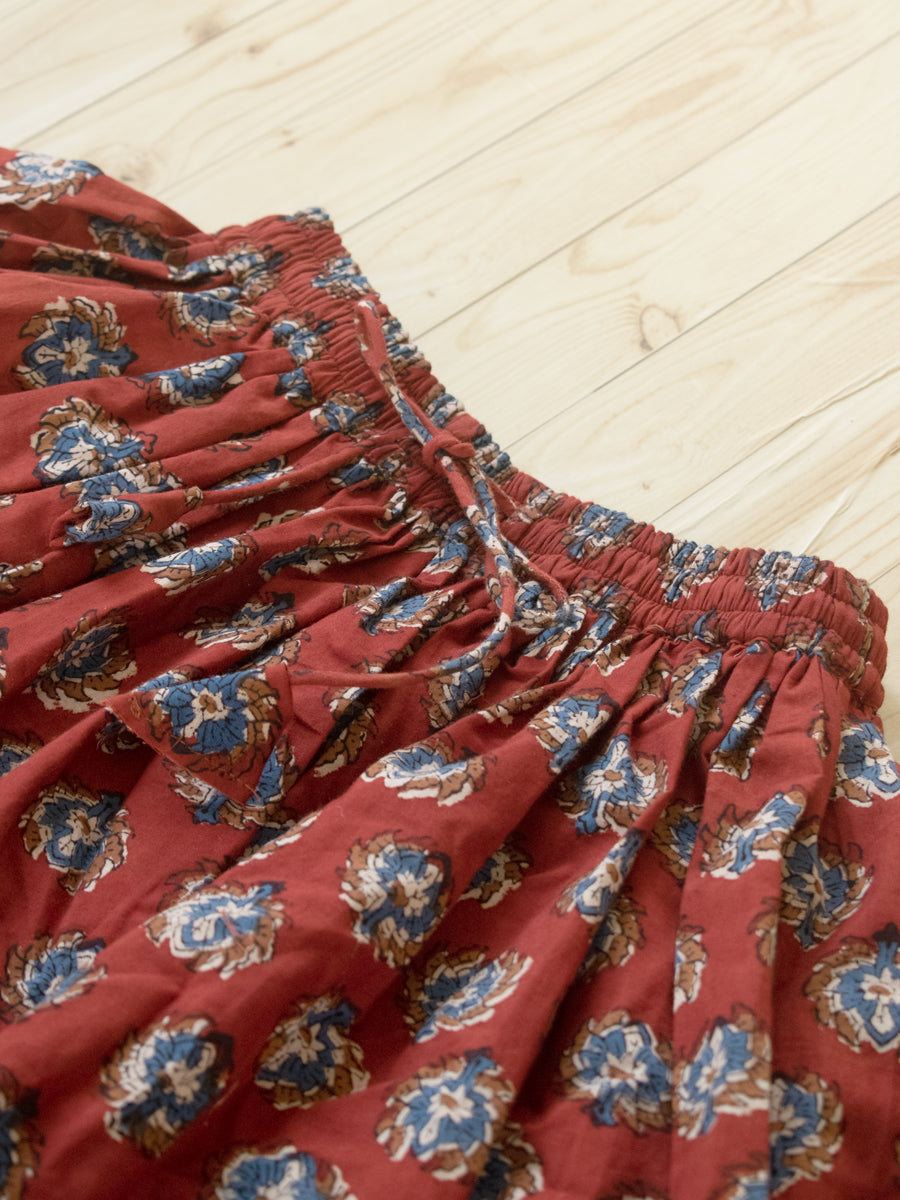 Kuhu x Tyohaar | Tiered Lehenga Set in Crimson Field Block Print Cotton