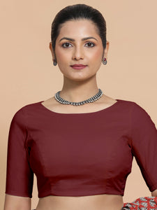 Kumud x Rozaana | Boat Neck Royal Maroon Plain Cotton Saree Blouse