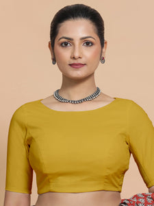 Kumud x Rozaana | Boat Neck Sunny Yellow Plain Cotton Saree Blouse