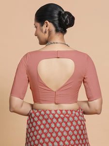 Kumud x Rozaana | Boat Neck Soft Peach Plain Cotton Saree Blouse