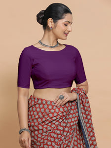 Kumud x Rozaana | Boat Neck Magenta Bliss Plain Cotton Saree Blouse