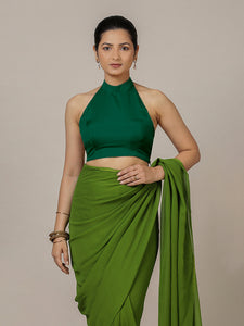 Laila x Rozaana | Bottle Green Halter Neck Saree Blouse w/ FlexiFit™