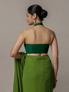 Laila x Rozaana | Bottle Green Halter Neck Saree Blouse w/ FlexiFit™