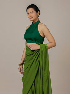 Laila x Rozaana | Bottle Green Halter Neck Saree Blouse w/ FlexiFit™