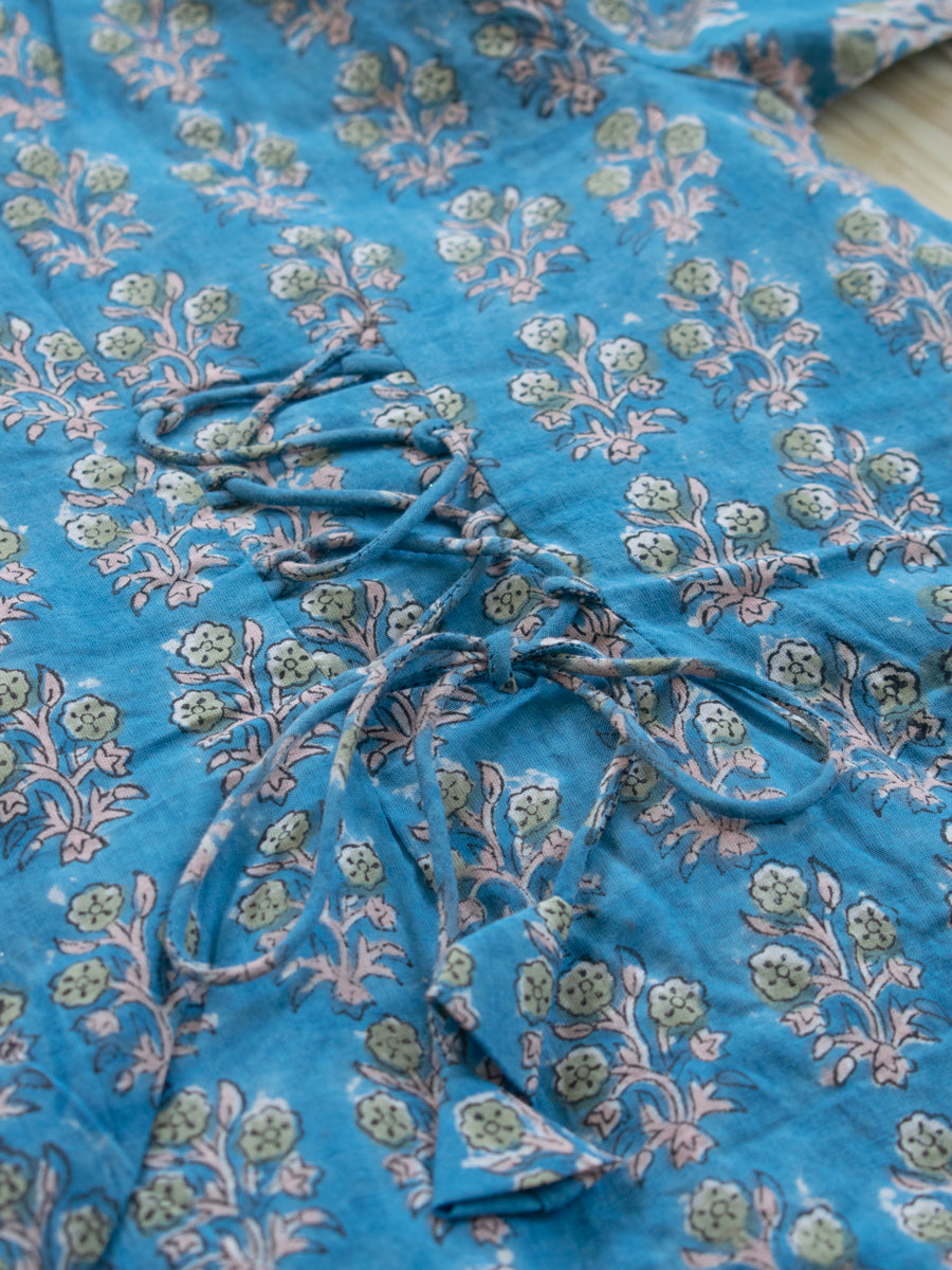 Lola x Tyohaar | Angrakha-Sharara Set in Blue Garden Block Print Cotton