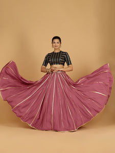 Madhuri x Tyohaar | Rose Pink Panelled Lehenga Skirt