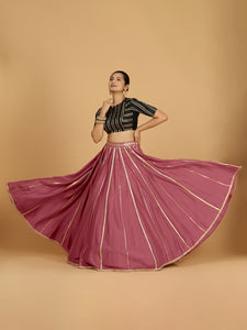 Madhuri x Tyohaar | Rose Pink Panelled Lehenga Skirt