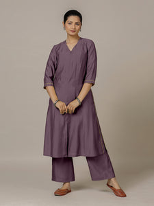 Mahek x Rozaana | A Line Kurta in Purple Mauve with Thread Work | Coords or Only Kurta