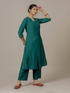 Mahek x Rozaana | A Line Kurta in Peacock Green with Thread Work | Coords or Only Kurta