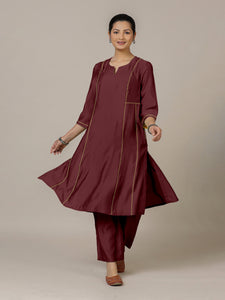 Mahi x Rozaana | A Line Kurta in Deep Maroon with Thread Work | Coords or Only Kurta