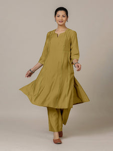 Mahi x Rozaana | A Line Kurta in Dijon Mustard with Thread Work | Coords or Only Kurta