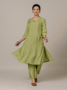 Mahi x Rozaana | A Line Kurta in Pista Green with Thread Work | Coords or Only Kurta