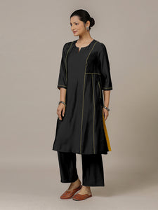 Mahi x Rozaana | A Line Kurta in Raven Black with Thread Work | Coords or Only Kurta