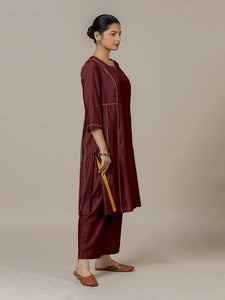 Mahi x Rozaana | A Line Kurta in Deep Maroon with Thread Work | Coords or Only Kurta